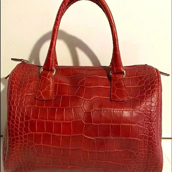 Furla red embossed leather satchel handbag - Picture 1 of 10